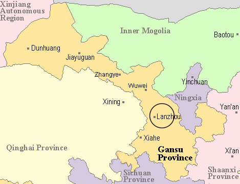 Map of Lanzhou in Gansu