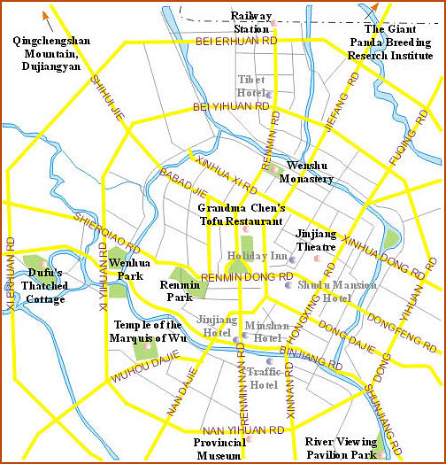 Chengdu City Map, Sichuan, China