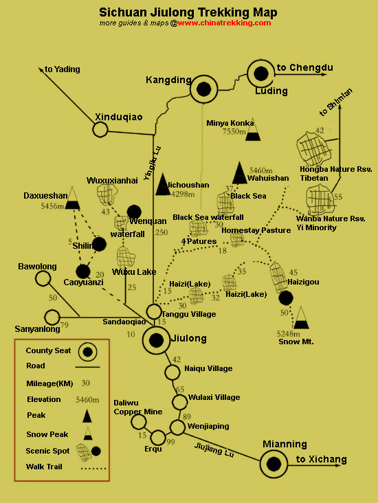 Sichuan Jiulong Trekking Map