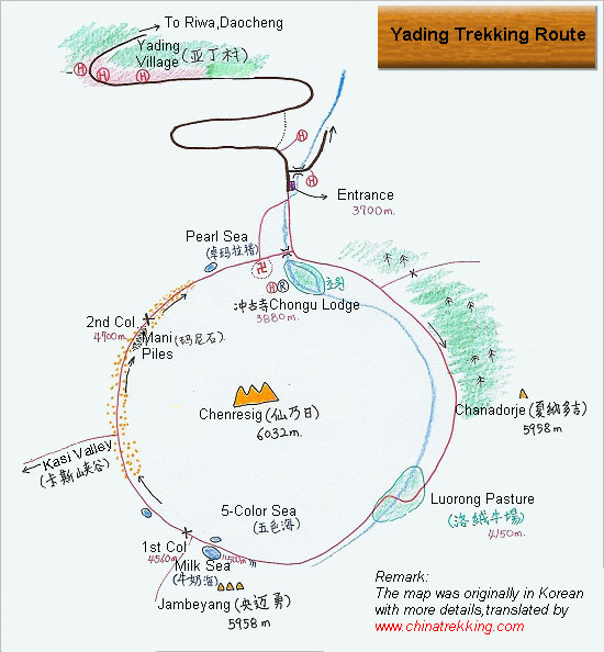 Daocheng Yading Trekking Map