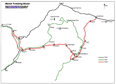 Metok Trekking Map, Tibet