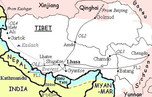 Tibet to other regions' traffic network 